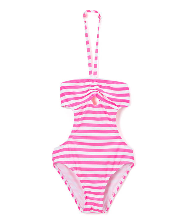 Pink stripe swimsuits girls