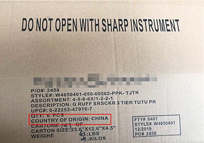 COUNTRY OF ORIGINCHINA is printed On the outer carton