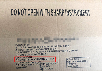 PAÍS DE ORIGEN CHINA está impreso en la caja exterior