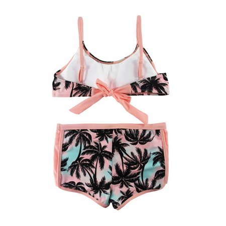 Custom Cute Toddler Girl Swimsuits Pink Coconut Tree Bikini For Girl  Swimwear With Top And Shorts