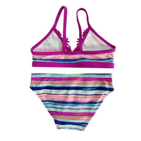 Custom Colorful Striped Printing Pink Flower Bikini Set Girl Bathing Suit