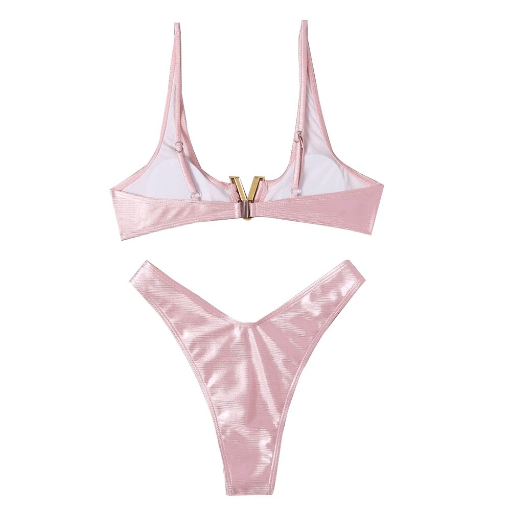 Personalised Swimwear Factory Custom Pink Color Metallic V Wired High ...