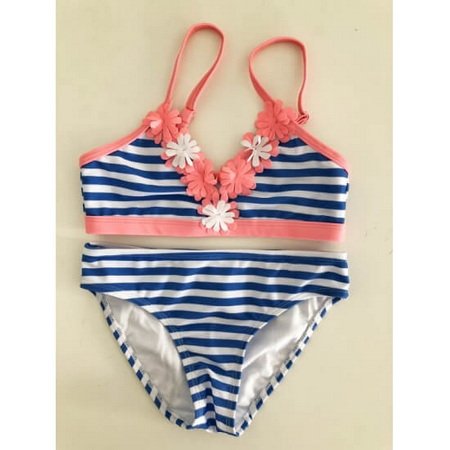 XLT-12 -Girls Stripe Flower Bikini