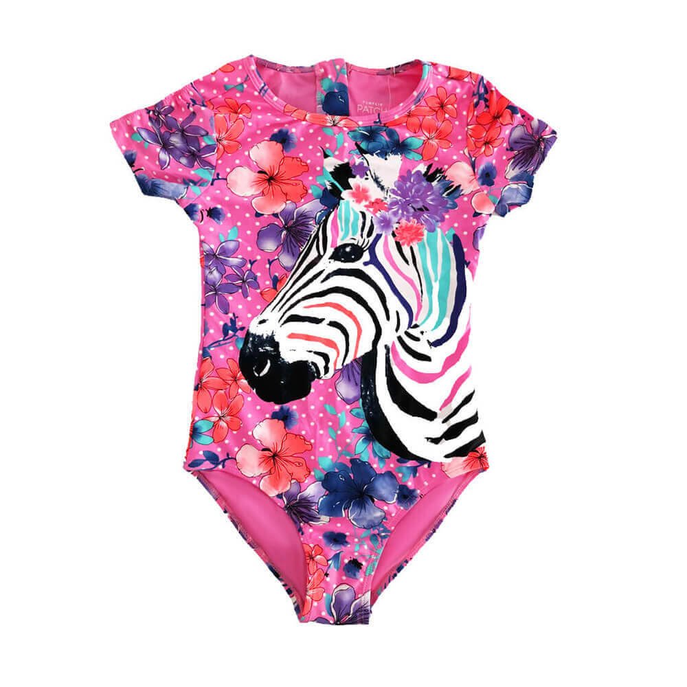Young Teen Swimwear Custom Floral Zebra Placement Printing Rash Guard 