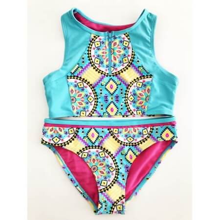 Two Piece Tankini Girls Zip Bikini Swimsuit Set Swimwear Manufacturers ...
