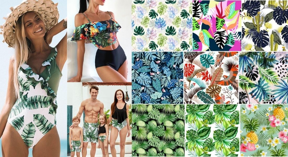 Fabricante de trajes de baño con estampado personalizado de plantas tropicales