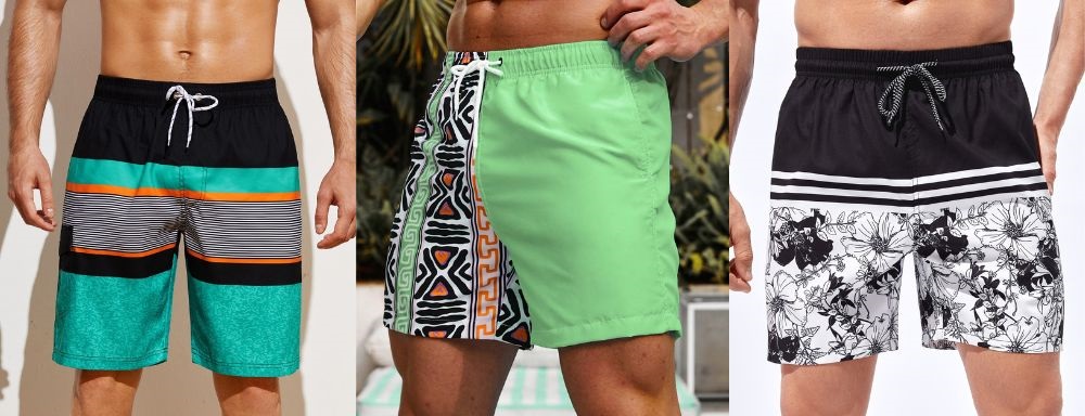 Allover and Solid Mix Mens Swimwear Shorts