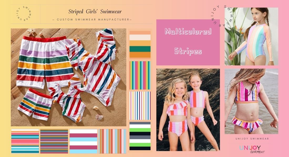 Multicolored Stripes Girls' Swimwear - Unijoy Custom Swimwear Manufacturer