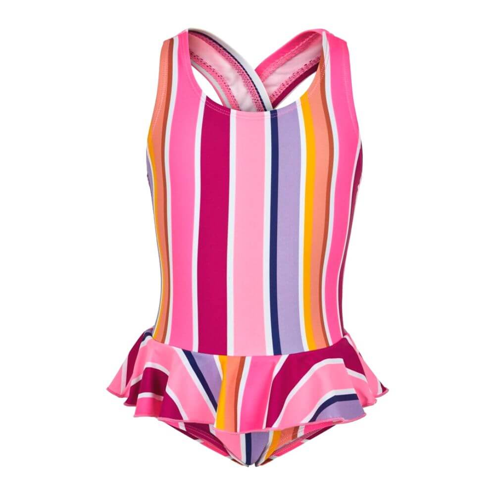 UN720056-Pink Stripes Customized Printing Swimwear With skirt