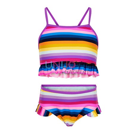 UNJ21GB02-Girls Custom Bikini Print Stripes Swimwear