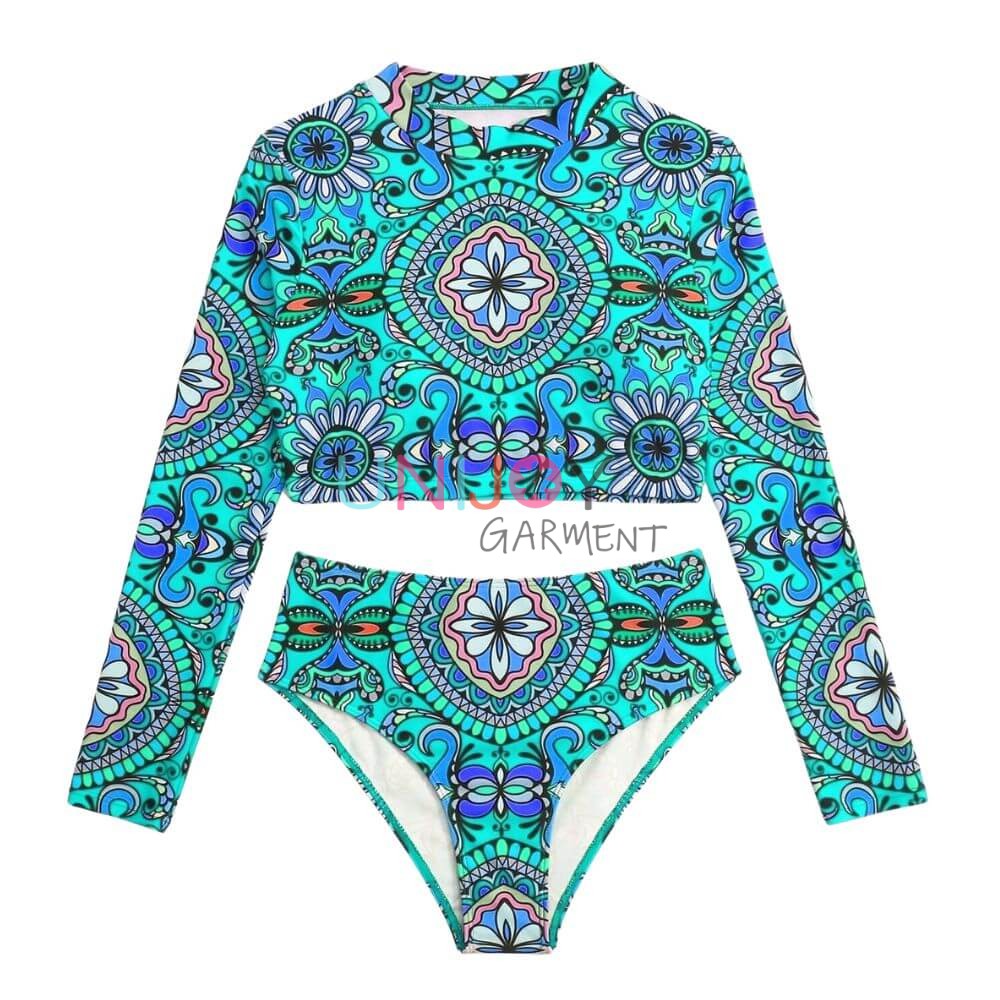 UNRGBK001-Crop Top Rashguard Long Sleeve Swimsuit