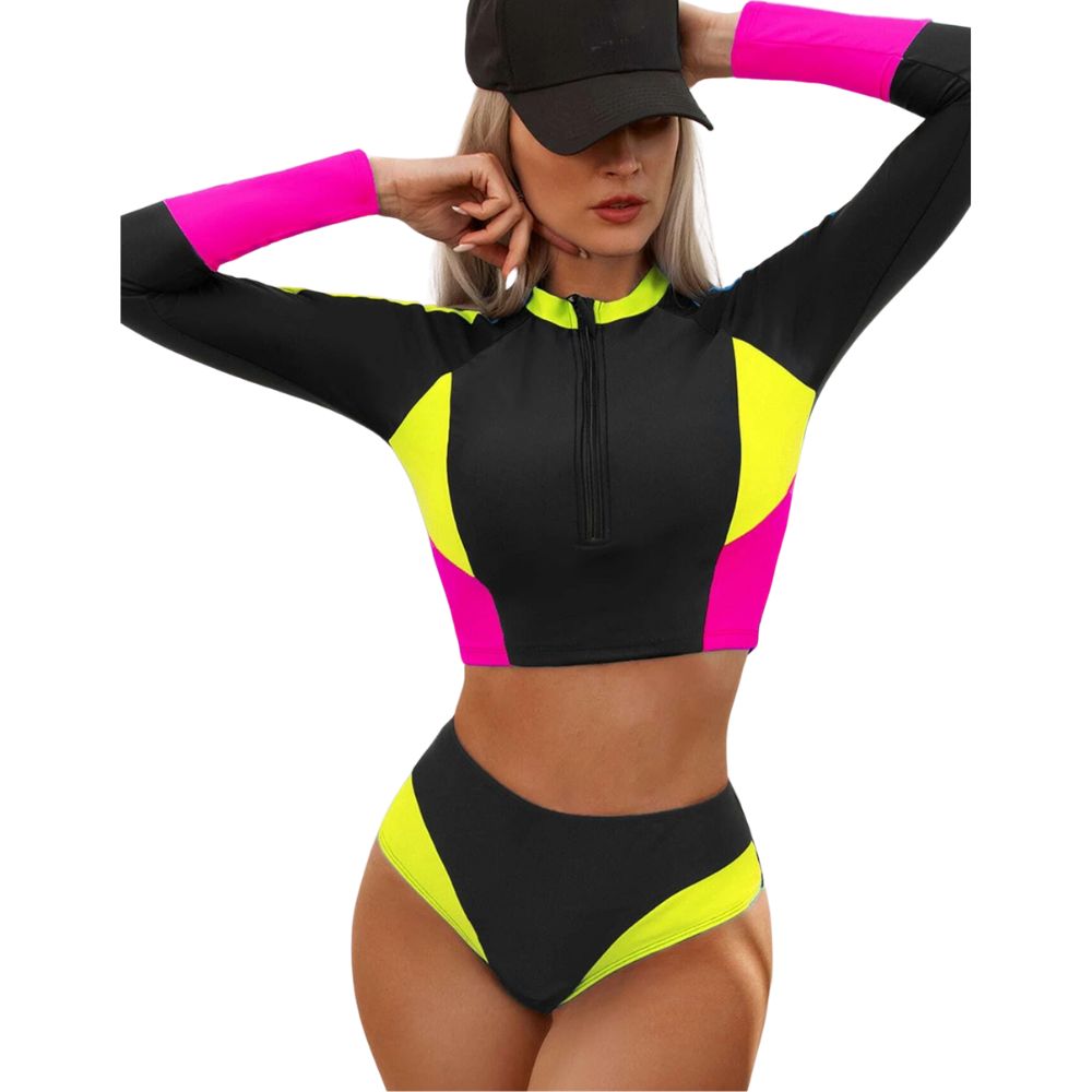 UNRGBK002-Color Block Long Sleeve Rash Guard Beachwear Manufacturer