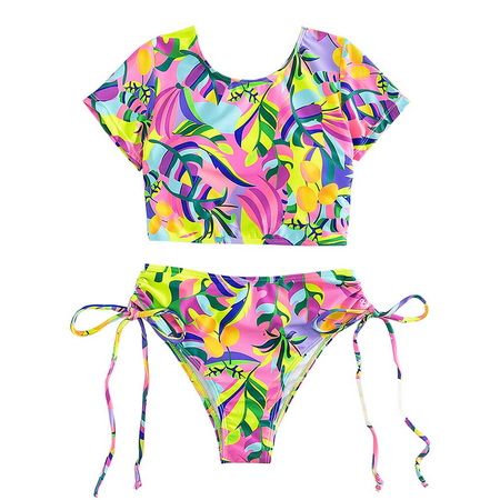 UNRGBK003-Tropical Custom Printed Swimwear Short Sleeve