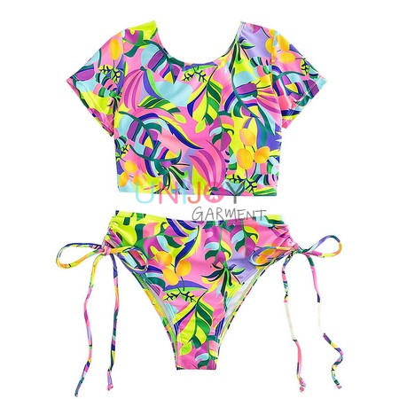 UNRGBK003-Tropical Custom Printed Swimwear Short Sleeve