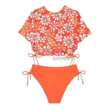 UNRGBK004-Floral Printed Short Sleeve Custom Swimwear