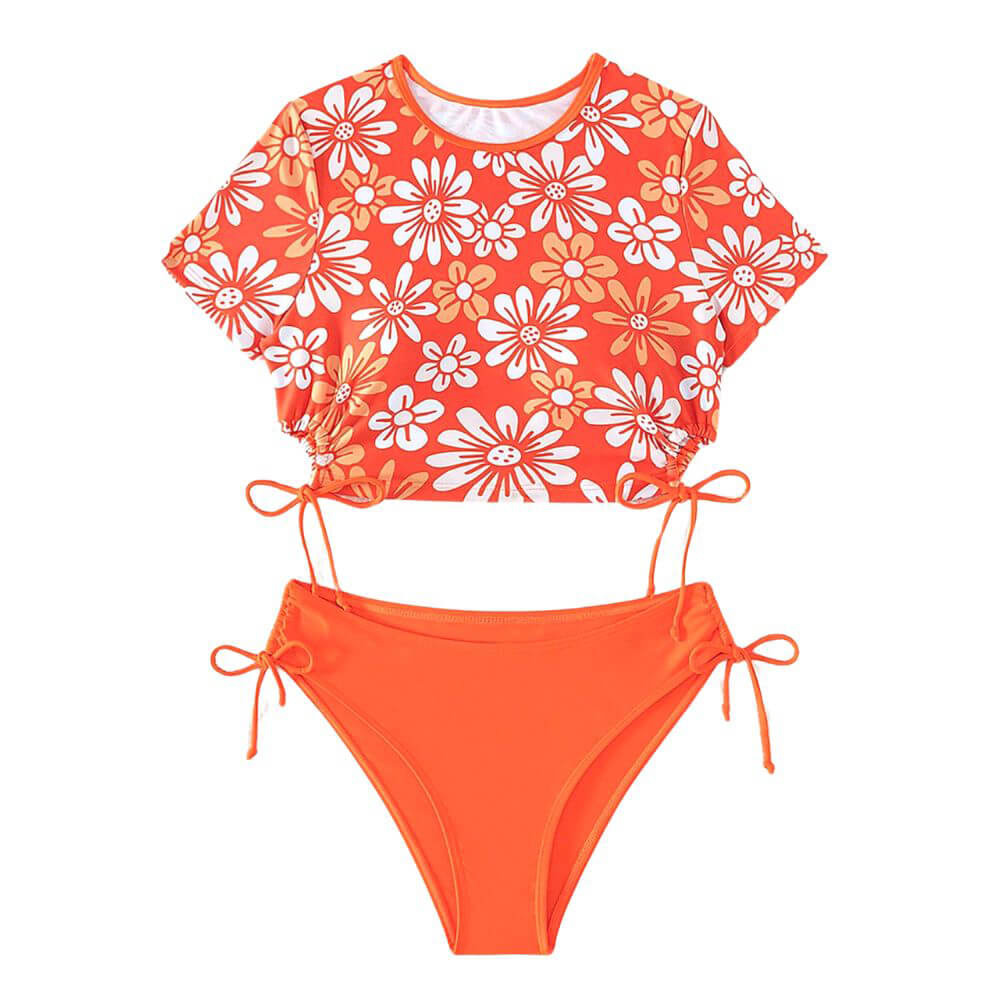 UNRGBK004-Floral Printed Short sleeve Custom Design Swimsuits