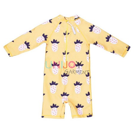 UNGLRG2302-Pineapple One-piece Rashguard Custom Kids Swimwear Supplier