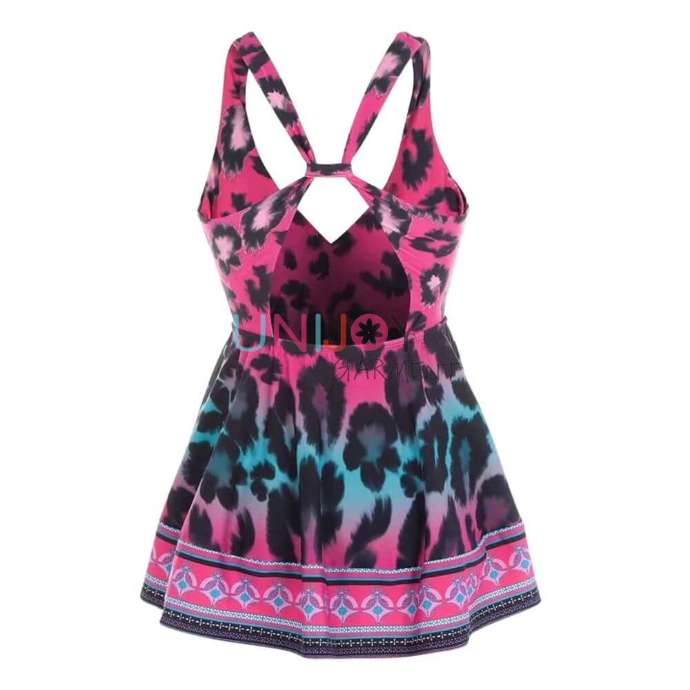 UNWMOP-009852-Cross-back Animal Print Swim Dress Custom Made Swimsuit