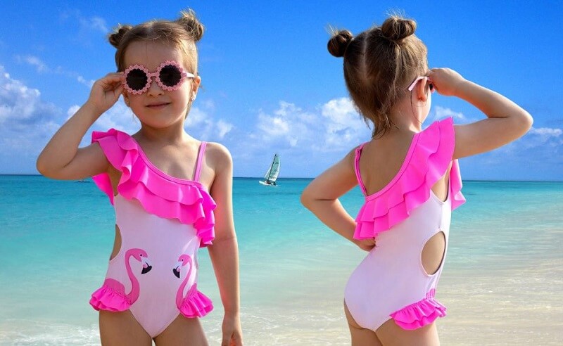 Girls 3D appliqué swimsuits-Unijoy Swimwear