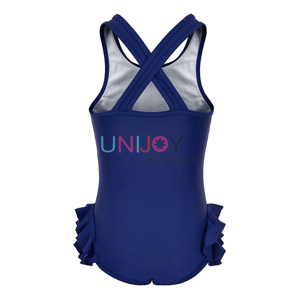 UNGLOP001-Girls Cross-back Custom One Piece Swimsuit Ruffles