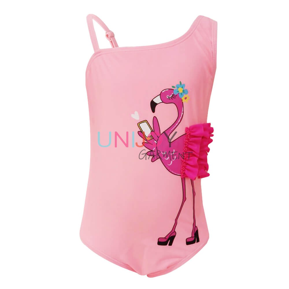 UNGLOP002-3D Flamingo Applique Custom Made Swimming Suits