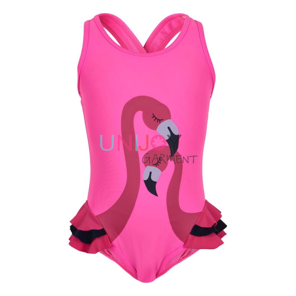 Girls' Flamingo Print One-Piece Swimsuits – UPF 50+, Sun Protection Hood, Cute & Comfortable