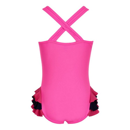 UNGLOP003-Flamingo Ruffles Girls Custom Swimsuit Cross Back One-piece