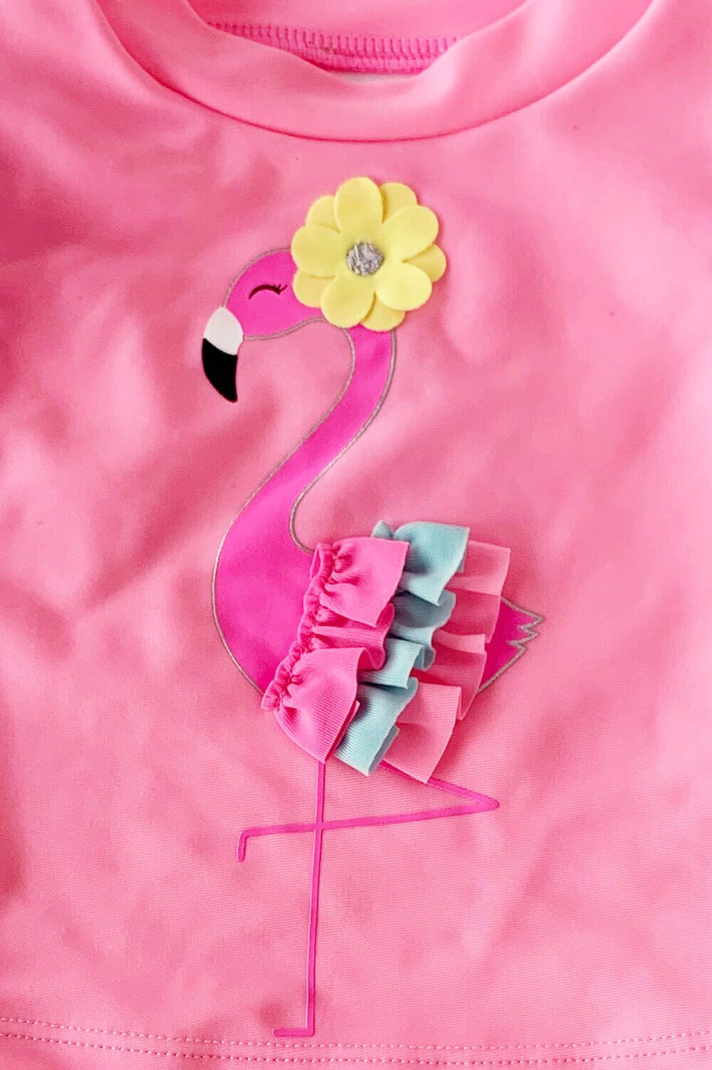 UNGLRG002-3D Flamingo and Flower Applique Custom Swimwear