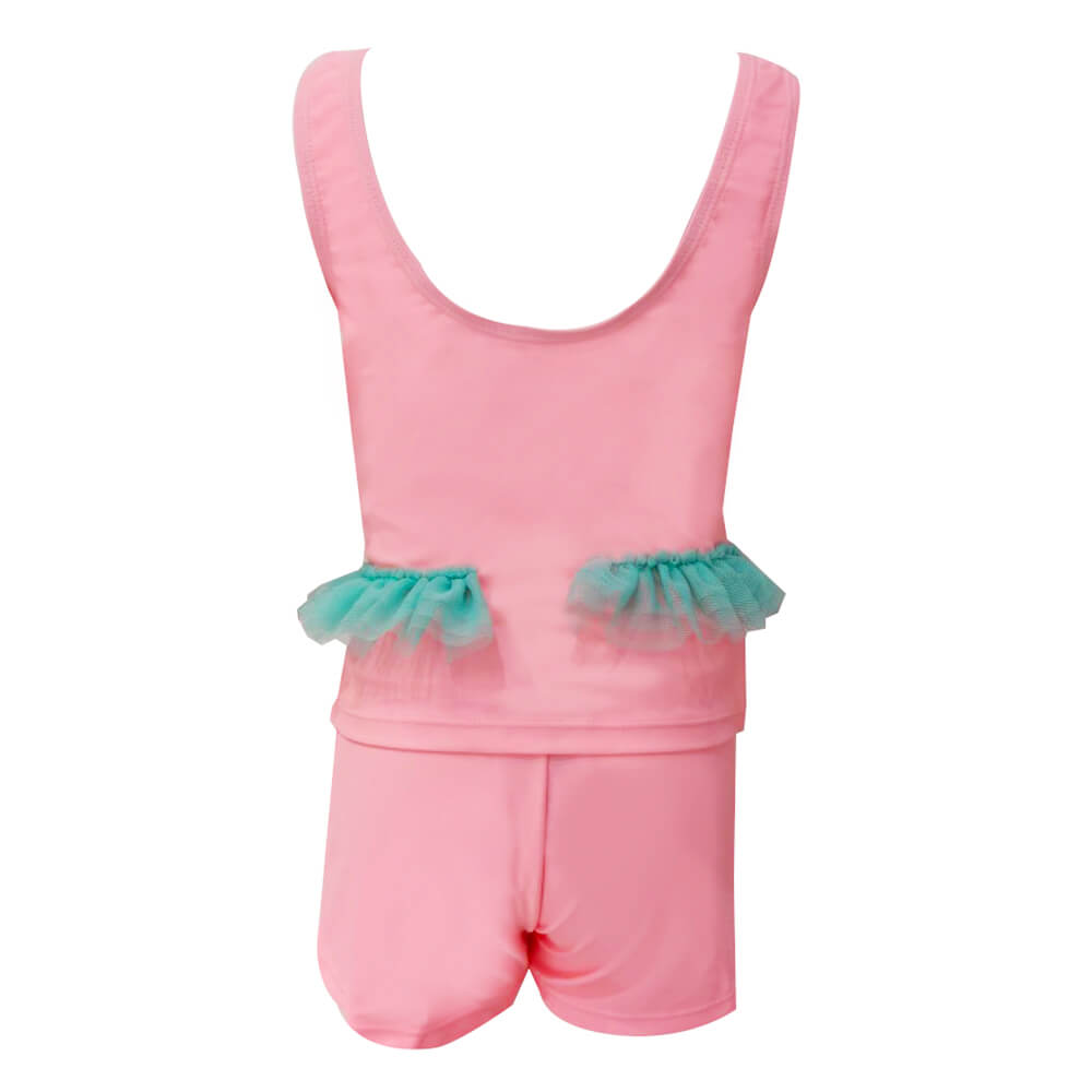 UNGLTK001-Dolphin Applique Girls Custom Made Bathing Suit With Shorts