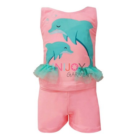 UNGLTK001-Dolphin Applique Girls Custom Swimsuit Tankini China Manufacturer