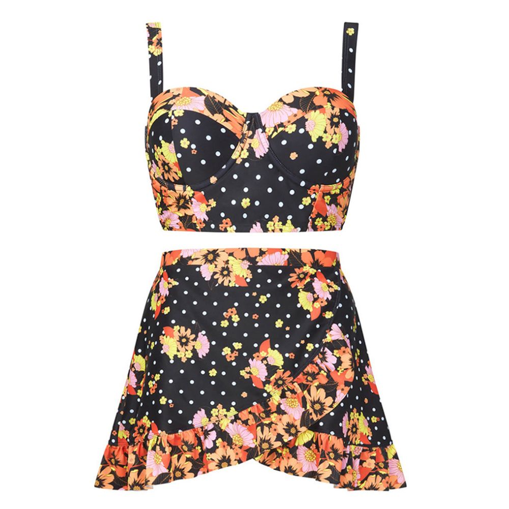 UNMDS004-Floral Custom Print Swim Skirt Micro Bikini Supplier