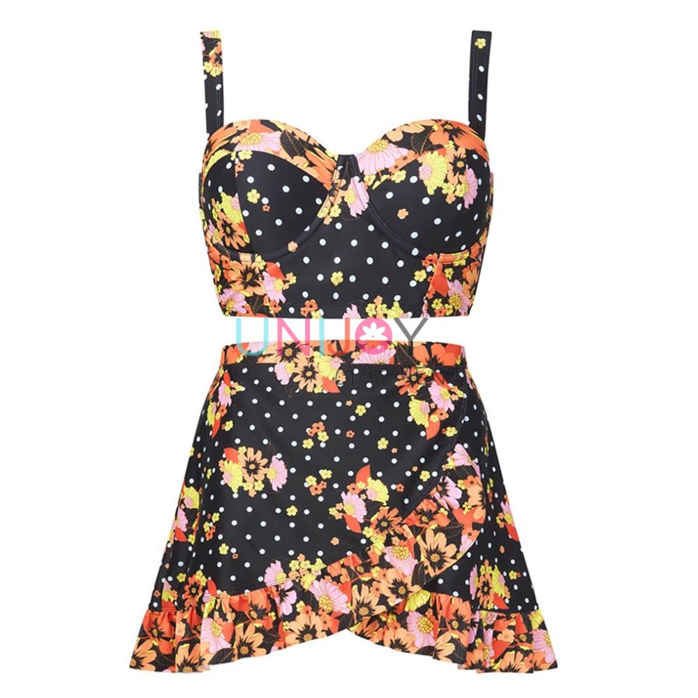 UNMDS004-Floral Custom Print Swim Skirt Micro Bikini Supplier