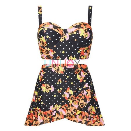 UNMDS004-Floral Print Custom Swim Bikini and Skirts Set