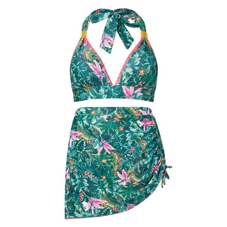 UNWMDS002-Custom Printed Swimwear Halter Bikini And Swim Dress Set
