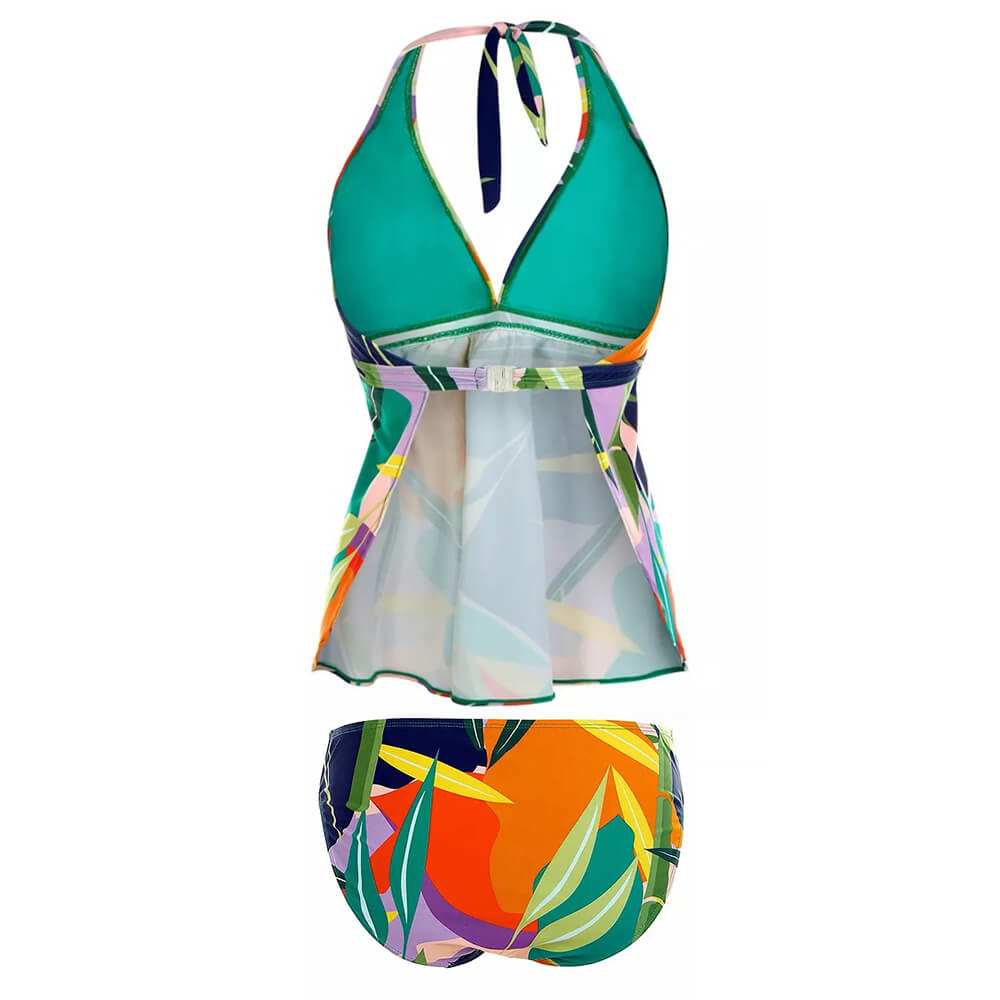 UNTK21-009857-Halter Tankini Set Custom Print Swimsuit