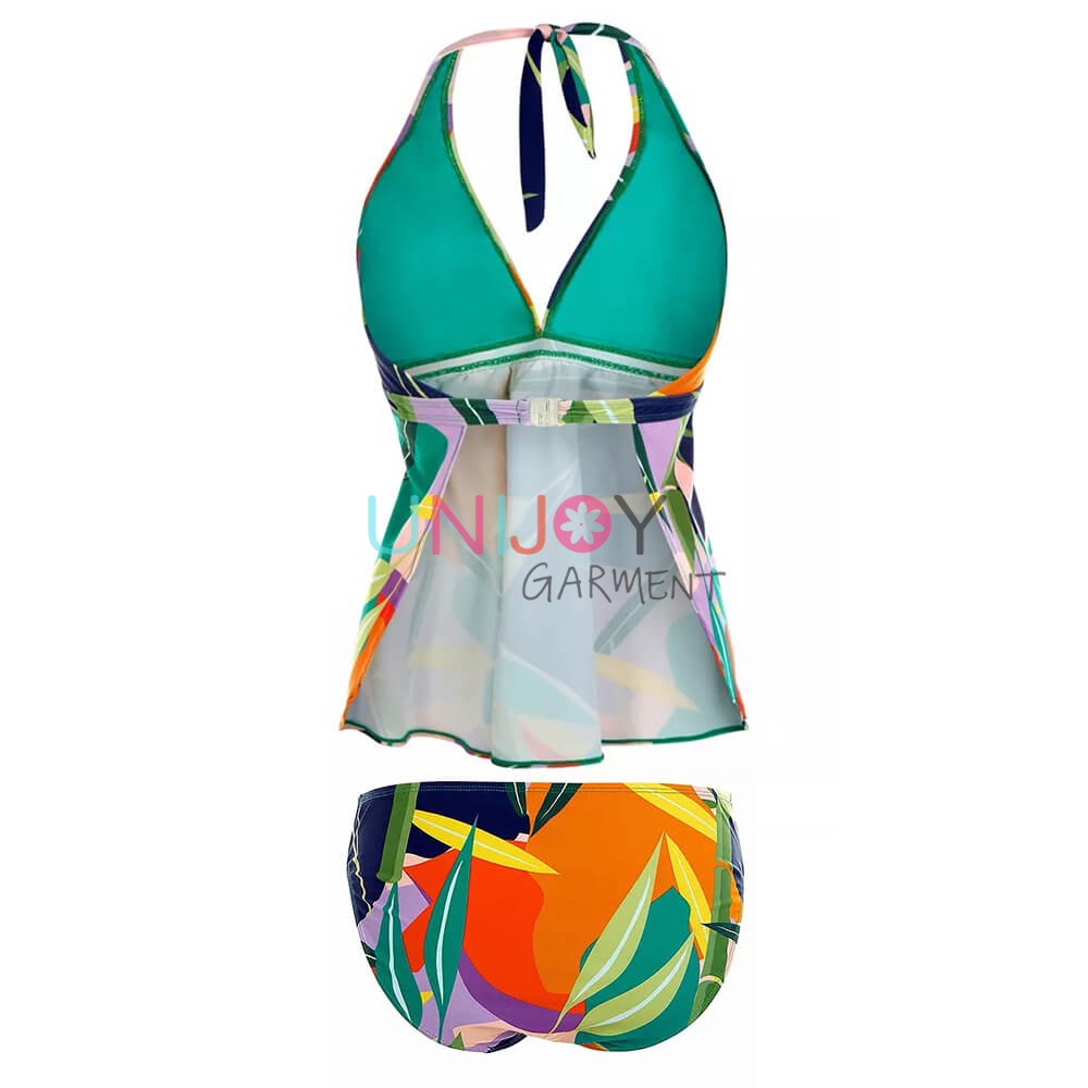 UNTK21-009857-Halter Tankini Set Custom Print Swimsuit