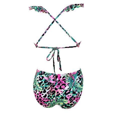 UNWMOP21-1681-Animal Floral Custom Print Swimwear Tie Open Sides