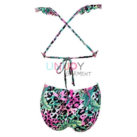 UNWMOP21-1681-Animal Floral Custom Print Swimwear Tie Open Sides