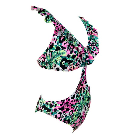 UNWMOP21-1681-Women Monokini Ruffles Custom Print Swimsuit