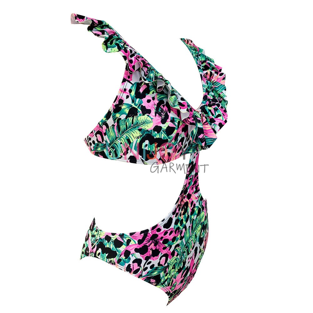 UNWMOP21-1681-Women Ruffles and Cutout Custom One-Piece Swimsuit