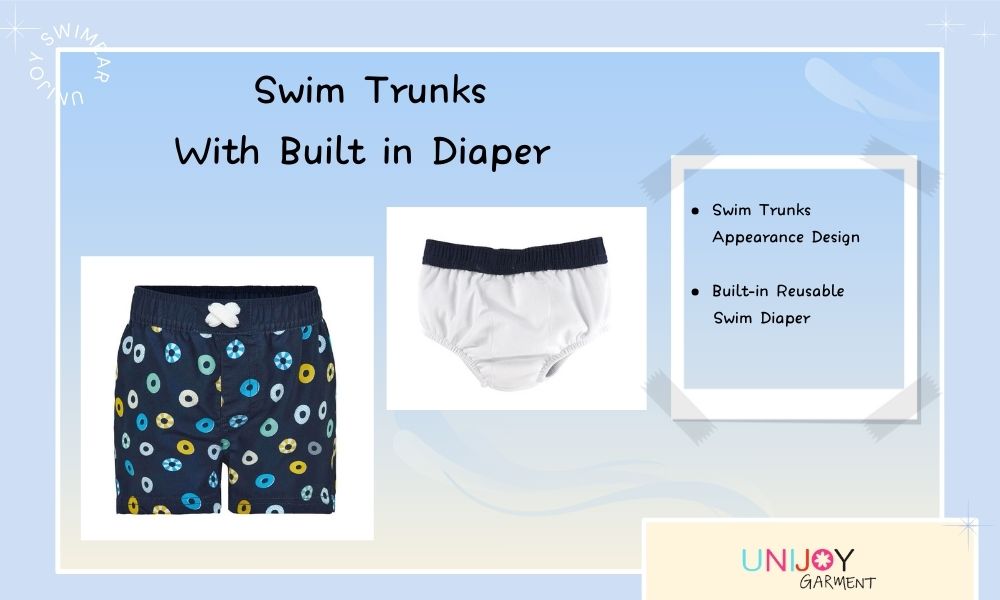 Boys Custom Print Swim Trunks With Built in Diaper