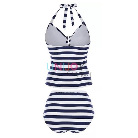 UNTK21-001-Stripes Custom Print Swimwear Halter Tankini