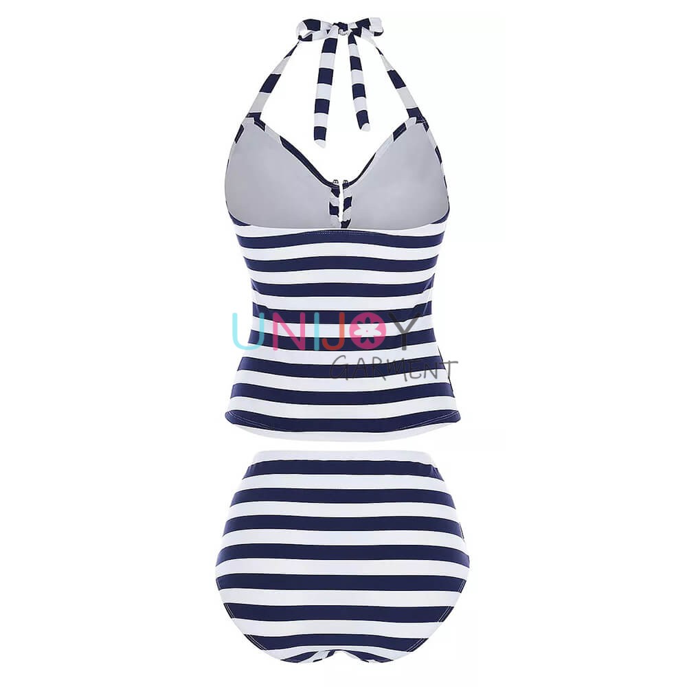 UNTK21-001-Stripes Custom Swimwear Halter Tankini Set