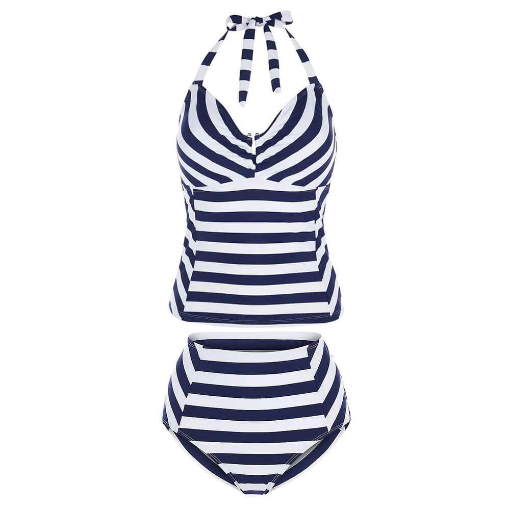 UNTK21-001-Swimsuits Custom Made Stripes Womens Tankini Sets