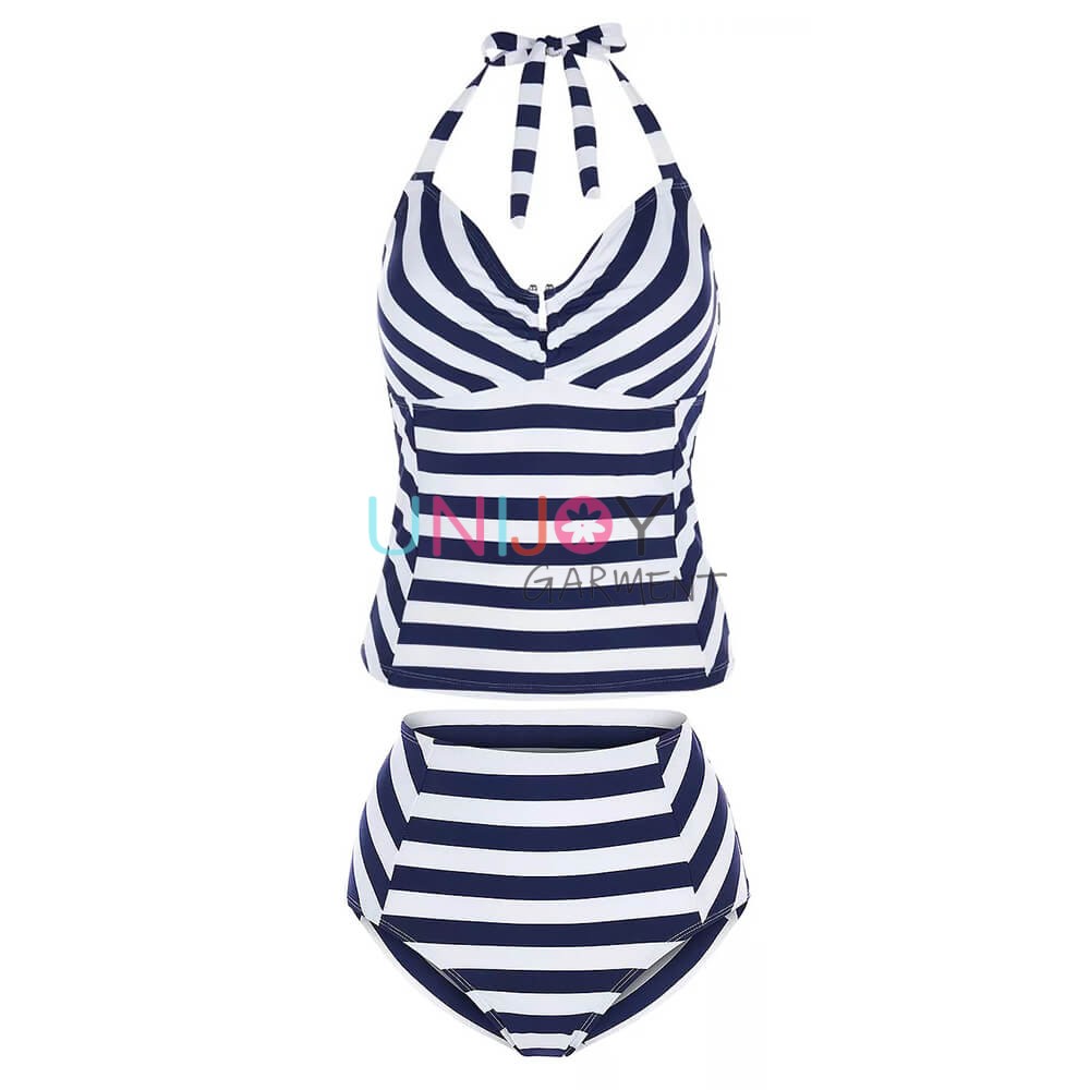 UNTK21-001-Swimsuits Custom Made Stripes Womens Tankini Sets