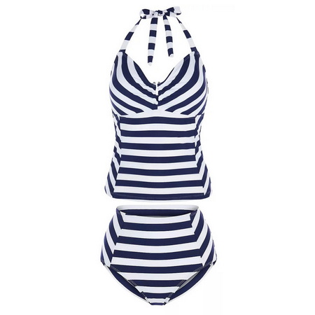 UNTK21-001-Swimsuits Custom Made Stripes Womens Tankini Set