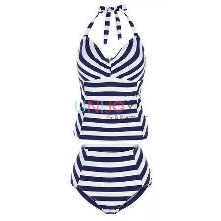 UNTK21-001-Swimsuits Custom Made Stripes Womens Tankini Set