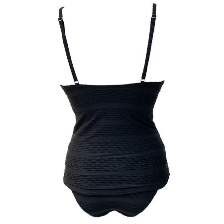 UNTK21238-Black Textured Custom Swimsuit Women Tankini Set