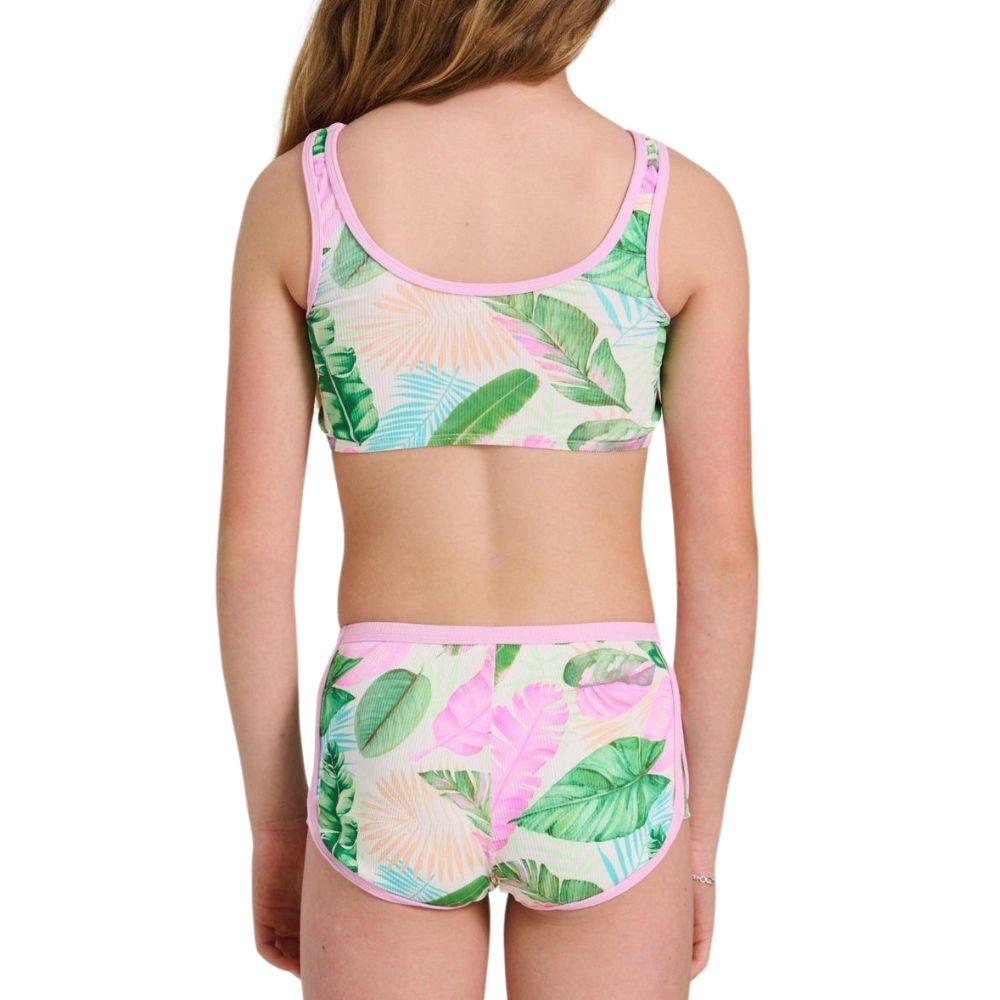 UNGLBK-25047-Girls Ribbed Custom Swimwear With Tropical Print