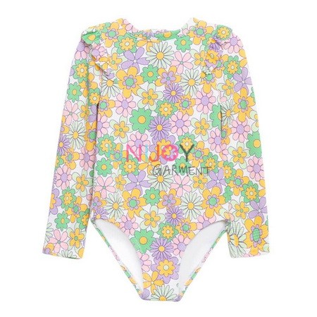 UNGLRG-2505013-Custom Rash Guards Textured Popcorn Floral Print One-piece Swimsuit